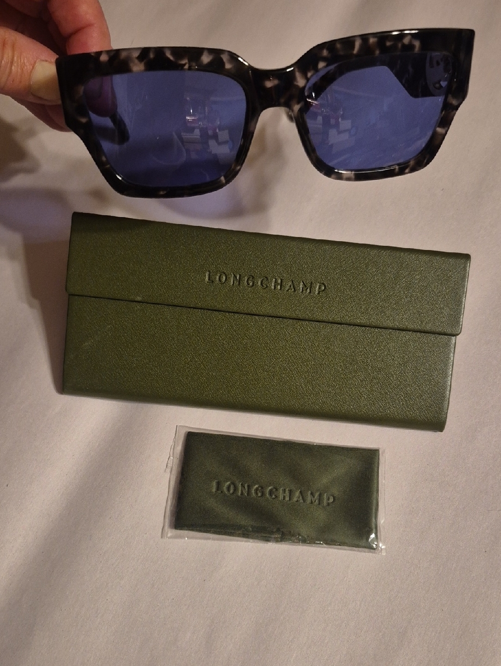Longchamp Tortoiseshell Frame Sunglasses with Blue Lenses New.